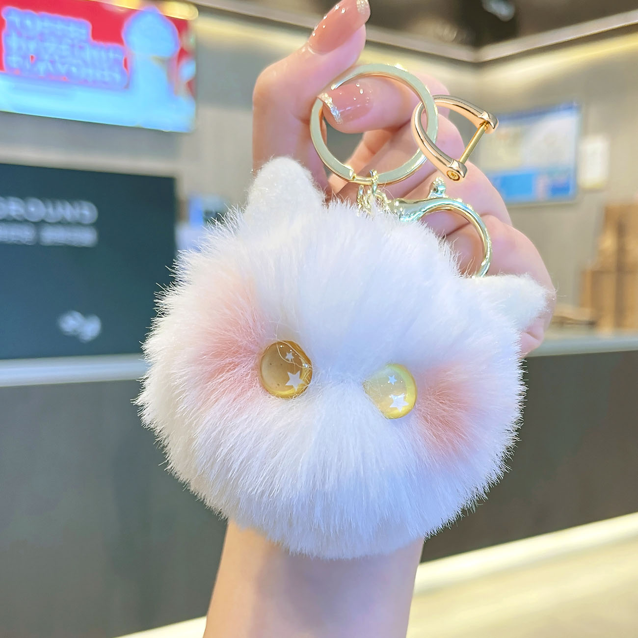 Artificial Faux Fur Car Keychain Fluffy Plush Ball Pom Charm Key