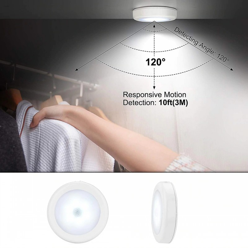 Luz LED redonda adhesiva alimentada por 3 pilas AAA de 1,5 V + sensor de  movimiento