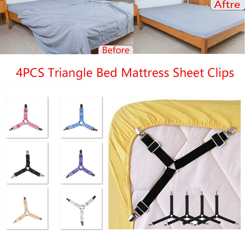 Bed Sheet Holder Corner Straps - 4 pcs Black, Mattress Cover Clips to Hold  Sheets in Place, Adjustable Bed Bands, Elastic  Fasteners/Grippers/Suspenders Fitted for Bedding, Keepers, Bedsheet Tie  Downs 