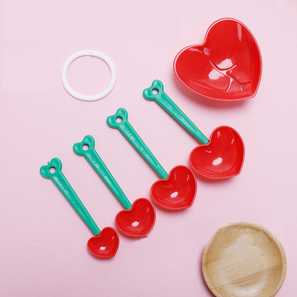 1set Heart Shaped Plastic Measuring Spoons For Baking, Set Of 4, Red