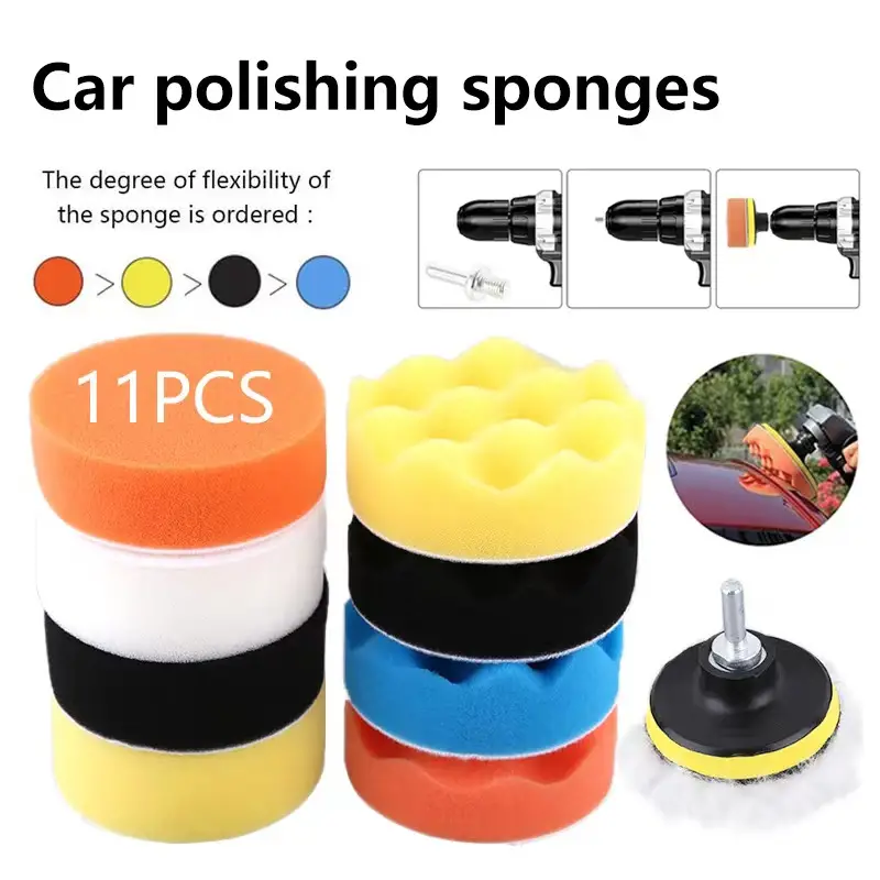 11-Piece Car Polishing Kit: Achieve a Professional Shine with Sponge Wool  and Drill Adapter!