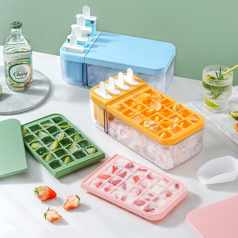 Ice Cube Tray Single/Double Layer Multiple Grids Press Silicone Ice Cube  Tray