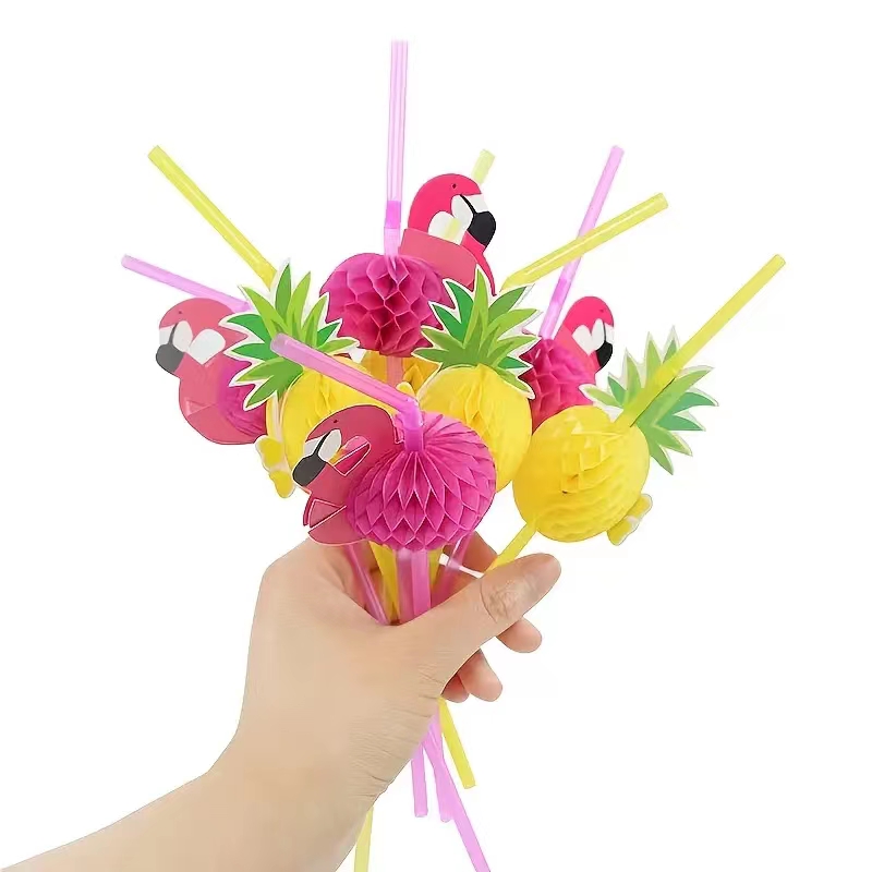 Disposable Drinking Straws, Flamingo Pineapple Umbrella Plastic