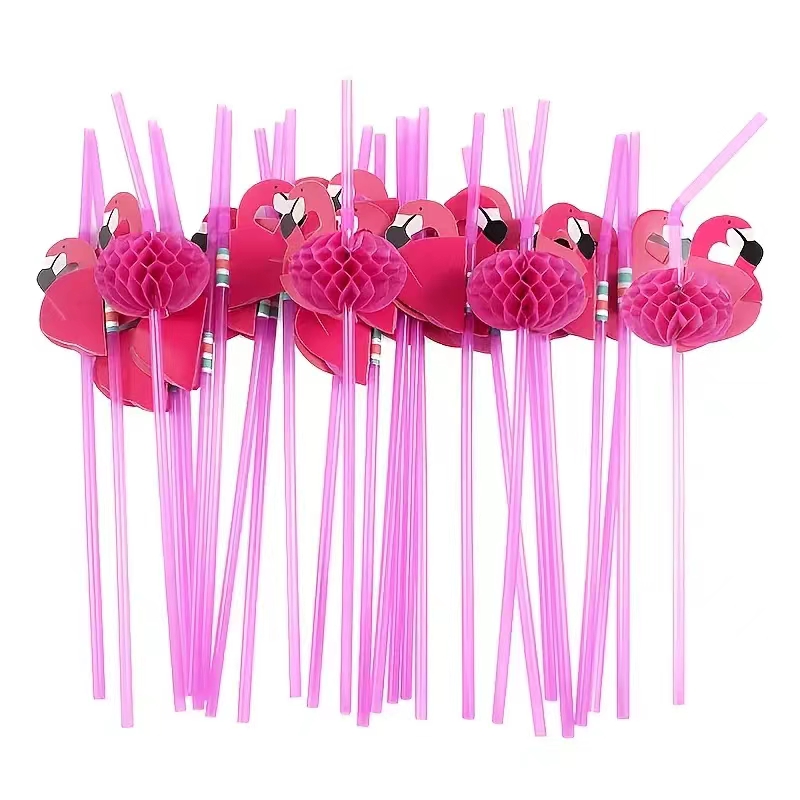 50Pcs Paper Straws Bendable Flamingo Cocktail Drinking Straws