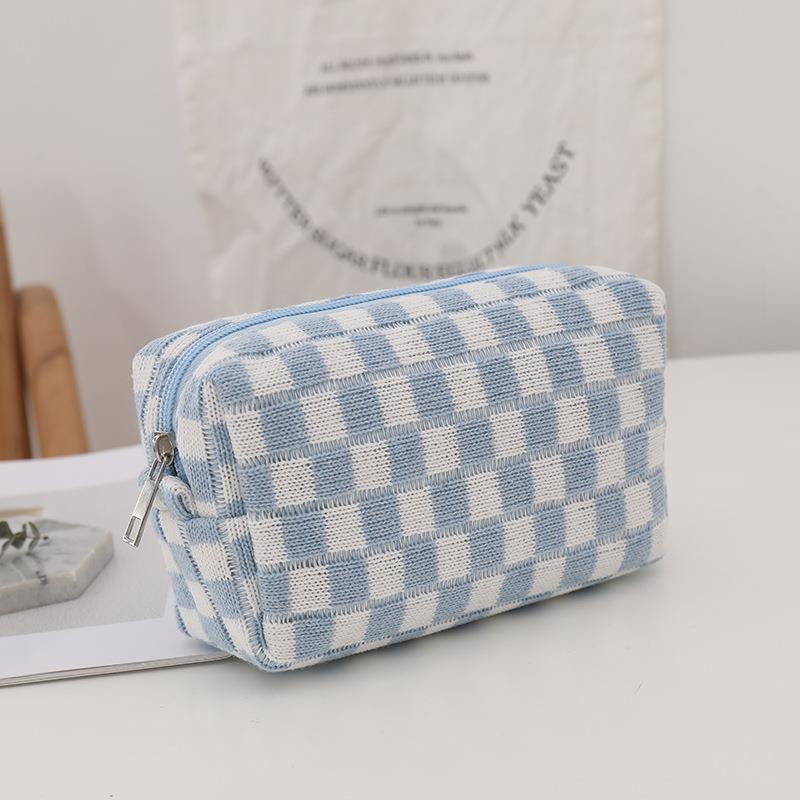 Minimalist Plaid Pattern Makeup Zipper Bag, Lightweight Cosmetic Bag,  Travel Toiletry Wash Bag - Temu