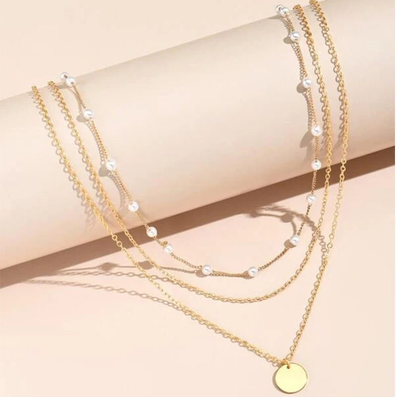 Kaufe Französisch Damen Vintage Temperament Elegante Gänseblümchen Perle  Mehrschichtige Anhänger Sexy Schlüsselbein Kette Mehrschichtige Halskette