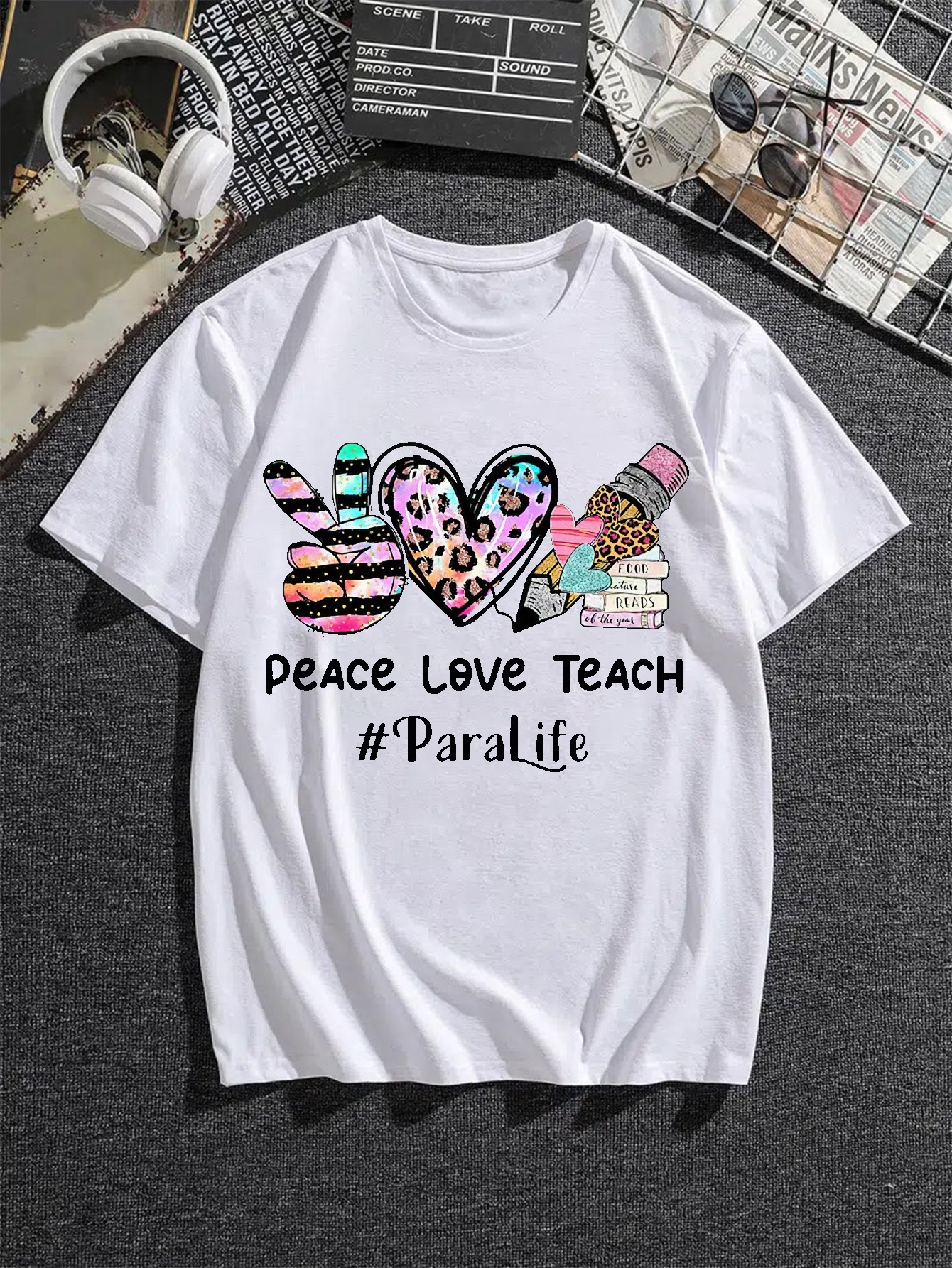 T shirt Motif peace Love Teach T shirt D contract Col