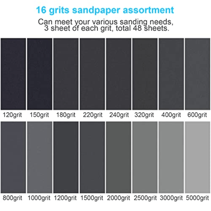 Papier de verre, 120 à 5000 Grain Papier abrasif eau/sec 9 x 3,6
