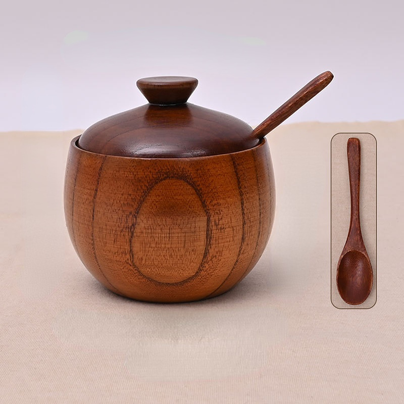 Jiaroswwei Seasoning Box Wood Lid Cooking Tools Glass Sugar Milk