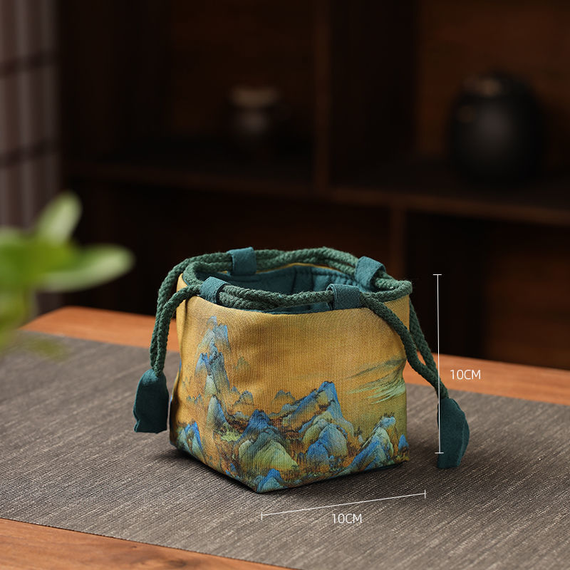 Retro Style Thickened Silk Satin Tea Cup Bag Storage Bag