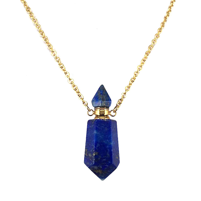 Natural Gemstone Faceted Prism Perfume Bottle Pendant Necklace