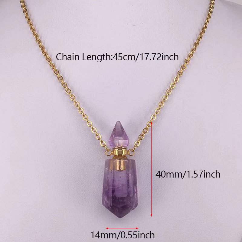 Natural Gemstone Faceted Prism Perfume Bottle Pendant Necklace