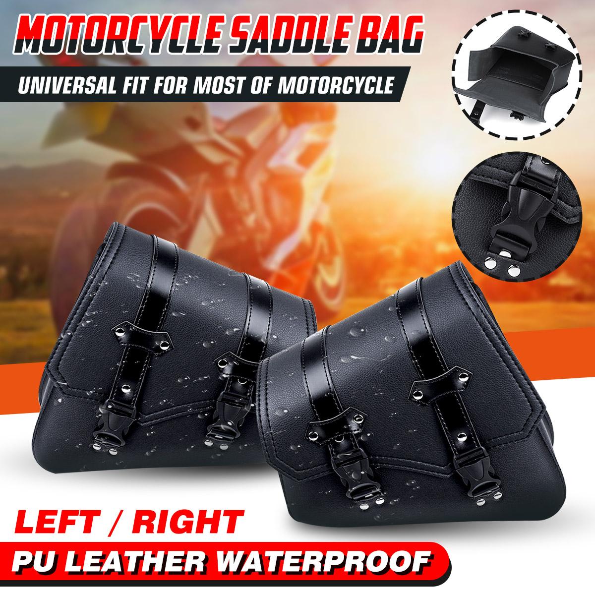 PU Leather Universal Motorcycle Side Saddle Bags Saddlebags Luggage Panier
