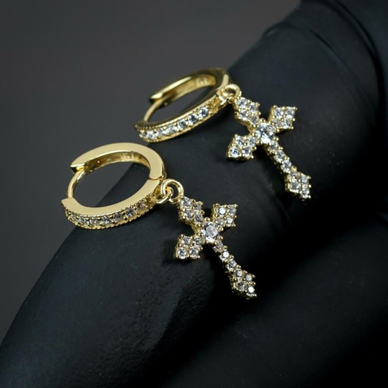 Geometric Zircon Cross Earrings, Foreign Style