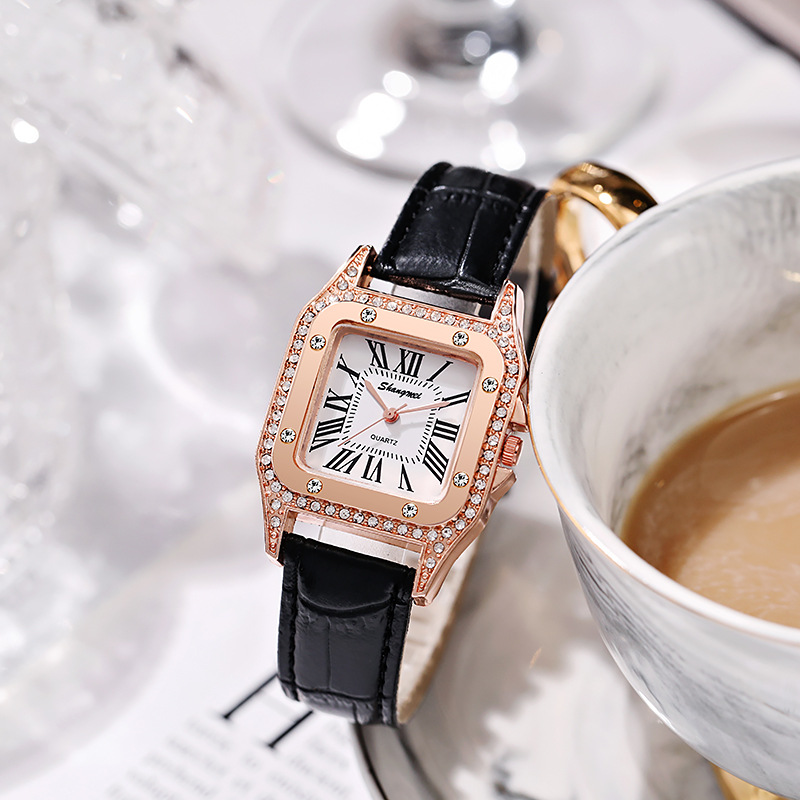 Square Rhinestone Women s Belt Watch Shiny Elegant Roman Temu