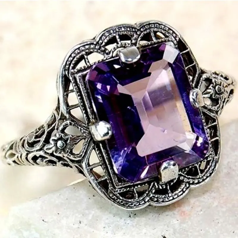 gorgeous faux amethyst ring elegant bridal engagement jewelry princess wedding anniversary fashion accessory ring gift details 2