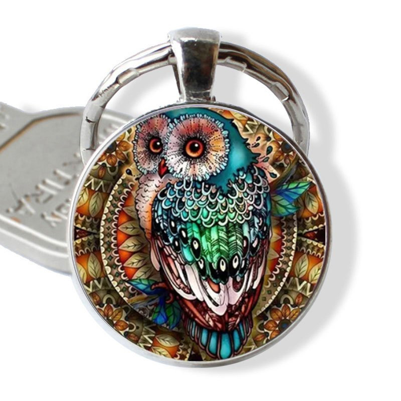 1pc glass owl time gemstone keychain necklace 0