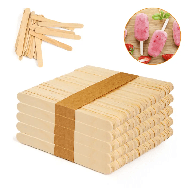 100 Pcs Ice Cream Sticks Food Grade Solid Construction Wood Wooden Popsicle  Sticks DIY Crafts Home Accessories Kitchen Gadgets