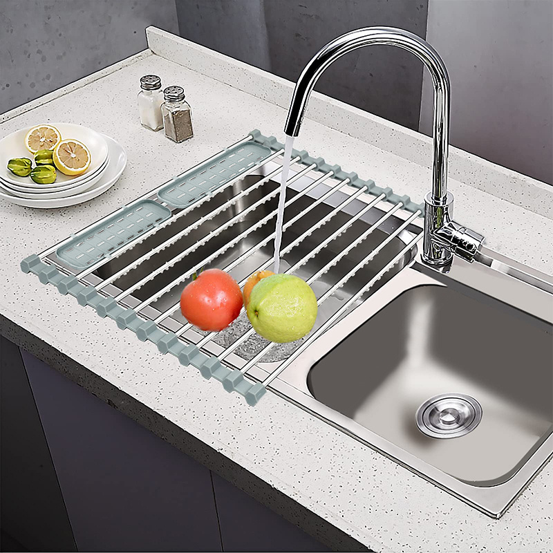 Stainless Steel Roll Up Dish Drying Rack - Over The Sink Kitchen Drainer -  Foldable Mat For Easy Storage - Temu United Arab Emirates