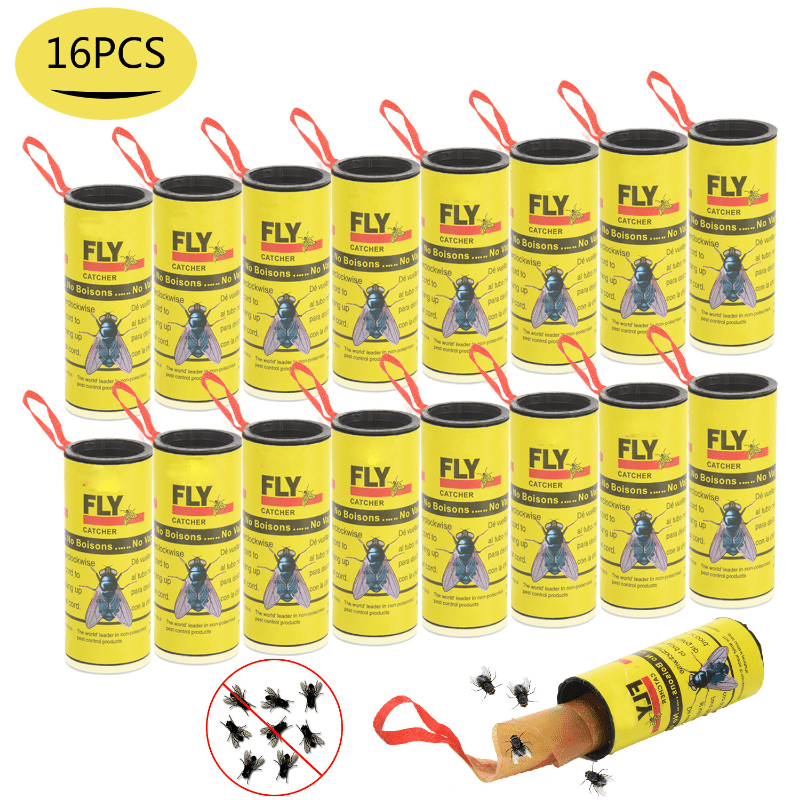 16 PCS Fly Trap Sticky,Fly Strips Indoor Sticky Hanging for Flying Plant  Insect, Sticky Fly Ribbons,Fly Paper Strips