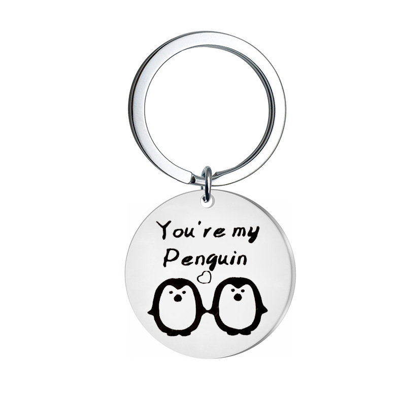 Fashion Stainless Steel You Are My Penguin Key Ring Holder Keychain Couple  Gift Silver