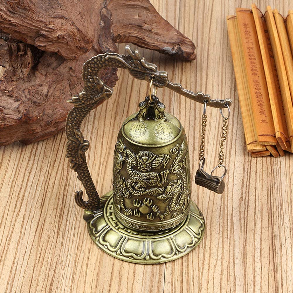 Feng Shui Bell Chimes Carved with Angel Pattern Vintage Bronze