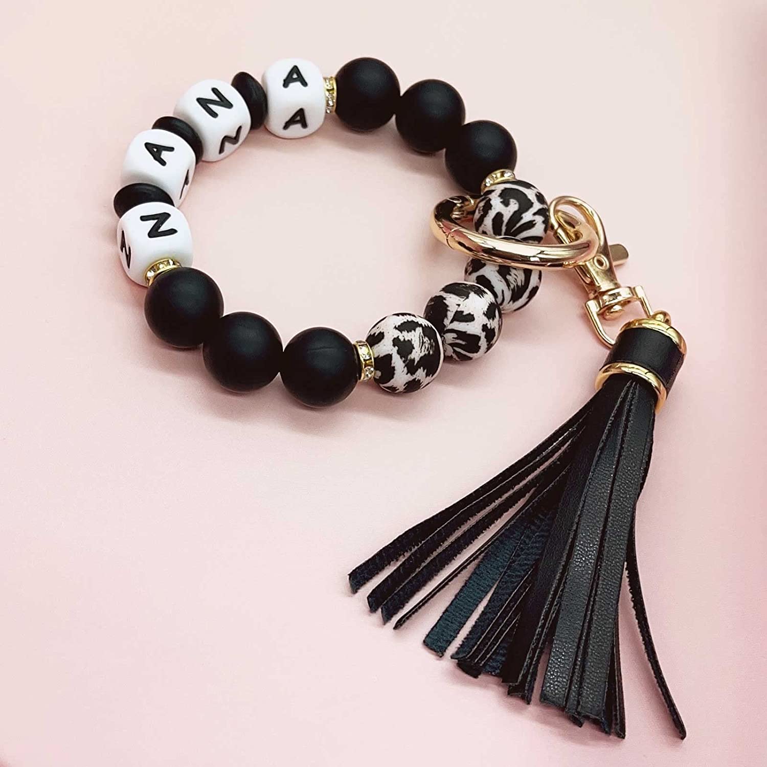 Mama Silicone Beaded Bracelet Keychain Tassel Key Ring Purse Bag Backpack  Car Charm Earphone Accessory Friends Mom Gift - Temu