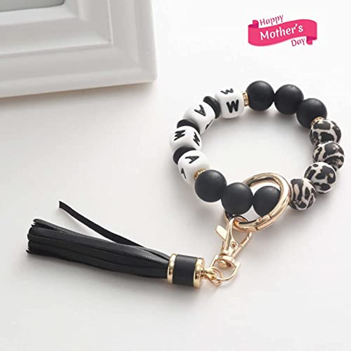 Mama Silicone Beaded Bracelet Keychain Tassel Key Ring Purse Bag Backpack  Car Charm Earphone Accessory Friends Mom Gift - Temu