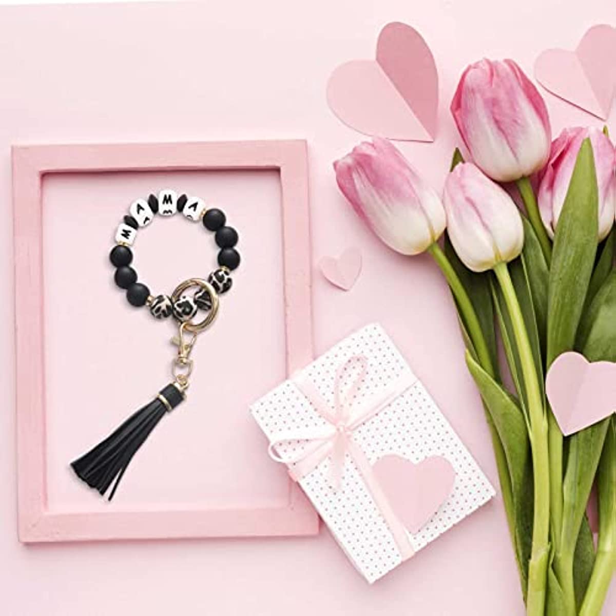 Mama Silicone Beaded Bracelet Keychain Tassel Key Ring Purse Bag Backpack  Car Charm Earphone Accessory Friends Mom Gift - Temu