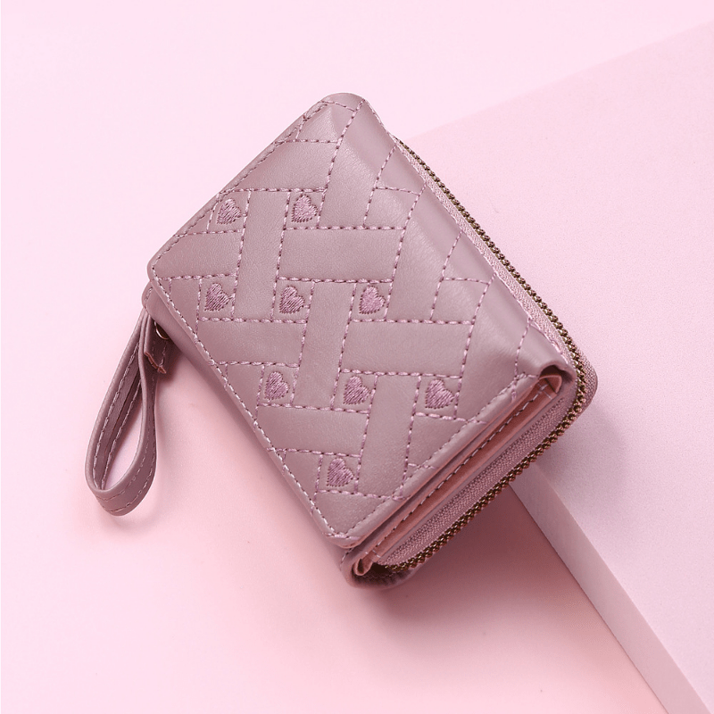 Fashion Heart Decor Short Wallet Foldable Pu Leather Purse Womens Clutch  Card Holder - Bags & Luggage - Temu