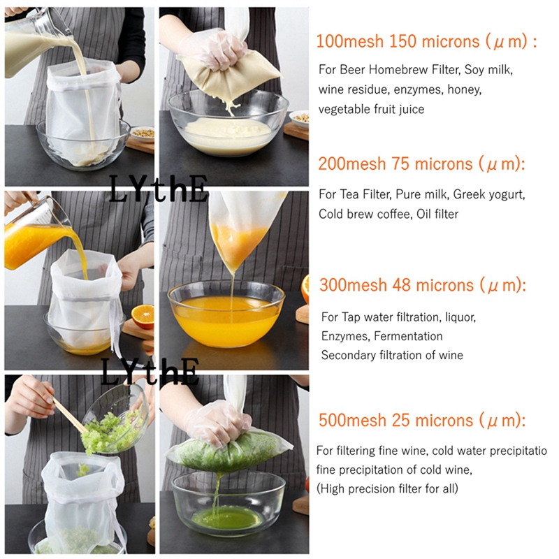 Soy Milk Wine Filter Bag Tea Coffee Oil Yogurt Juice Honey Filter Net Mesh  Kitchen Food Reusable Filter Bags Strainer
