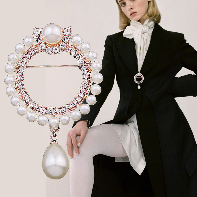 Faux Pearl Round Brooch Pins for Women's Fashion Jewelry
