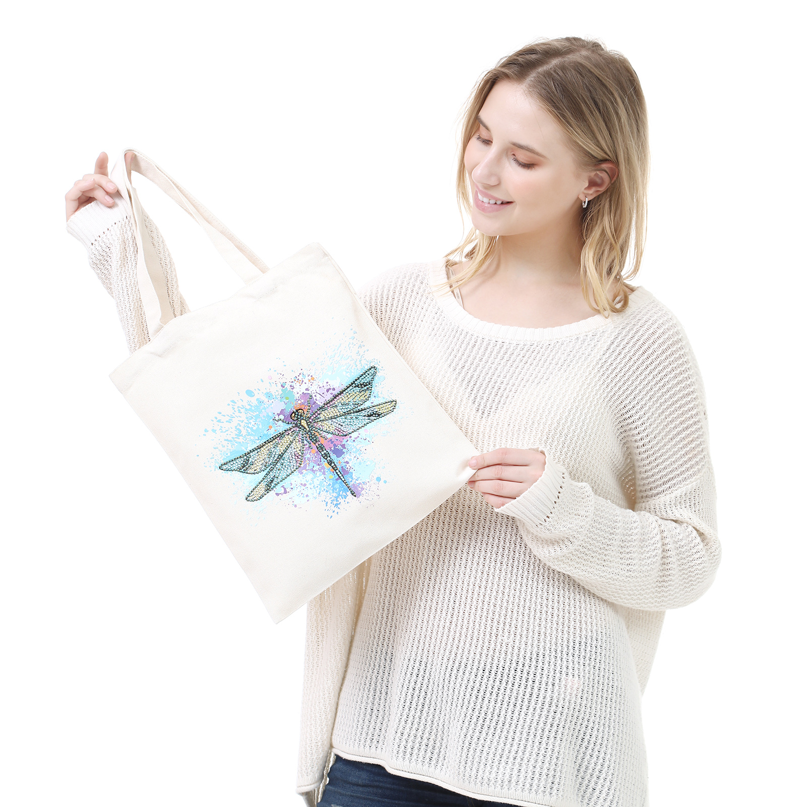 5D DIY Diamond Painting Art Bags, Reusable Grocery Handbag for Beginners, Woman Home Storage Bag, Durable Fashionable Tote Bags for Shopping Daily