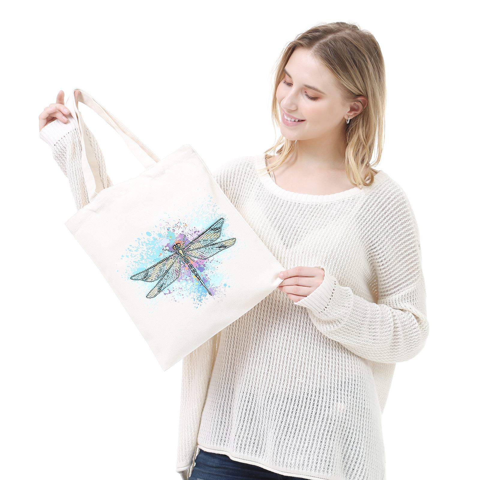 5D Diamond Painting kit Tote Bag Art DIY Diamond Painting Handbag for  Students Kids School Office (Flowers and Butterflies Pattern)