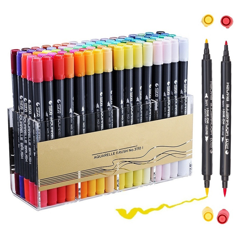 Shuttle Art Dual Tip Brush Pens Art Markers, 96 Colors Fine and Brush Dual Tip Markers Set with Pen Holder & 1 Coloring Book for Kids Adult Artist