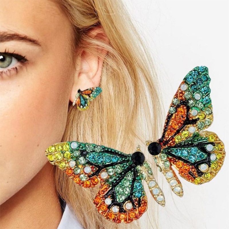 

Sparkling Colorful Butterfly Shaped Stud Earrings Alloy Jewelry Synthetic Gems Inlaid Bohemian Luxury Style For Women