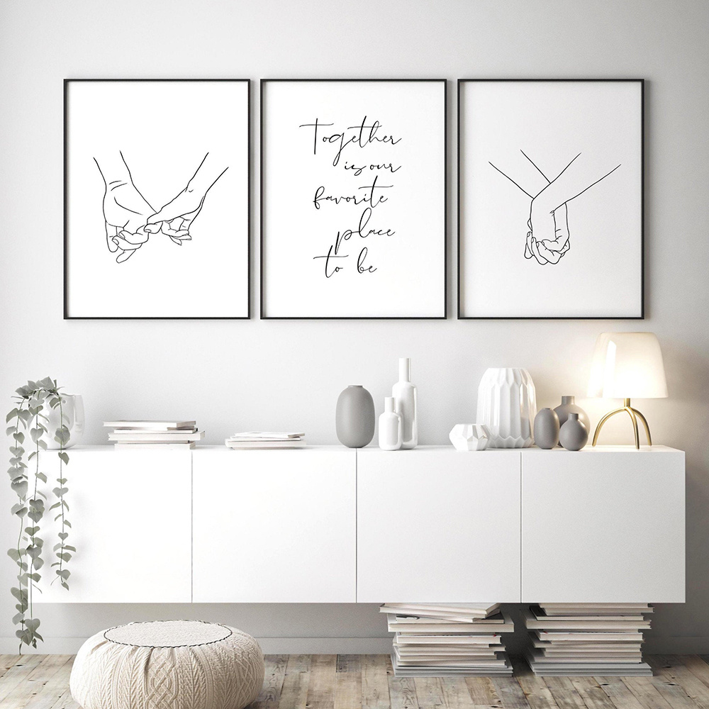 Minimalist Hand in Hand Wall Art, Set of 3, 16x20 inches
