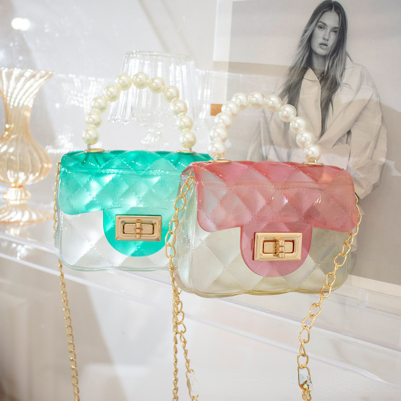 Mini Clear Pvc Jelly Bag, Argyle Embossed Chain Crossbody Bag, Women's Faux  Pearl Handle Flap Purse (4.72*3.54*1.57) Inch - Temu