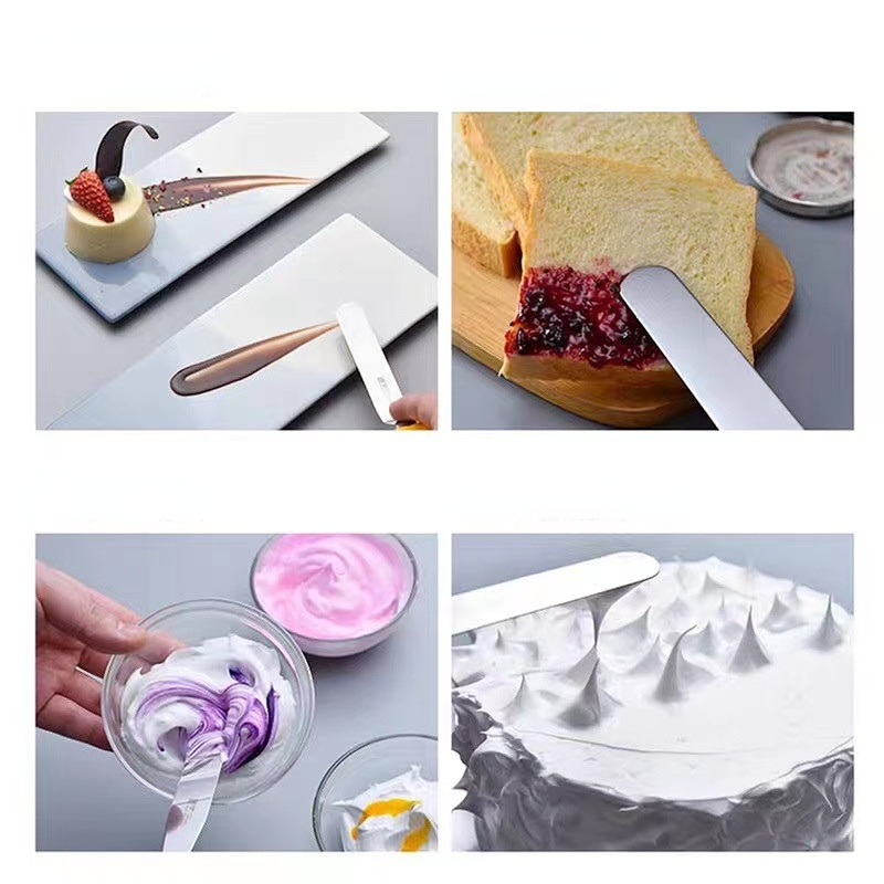 Cake Cream Spatula Wooden Handle Stainless Steel Straight Kiss Curved Kiss  Spatula Deformation Scraper Baking Tool - Temu