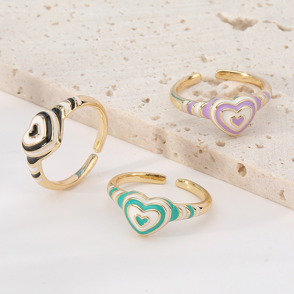 Vintage Green Oil Drop Heart Ring Colorful Y2k Rings For - Temu