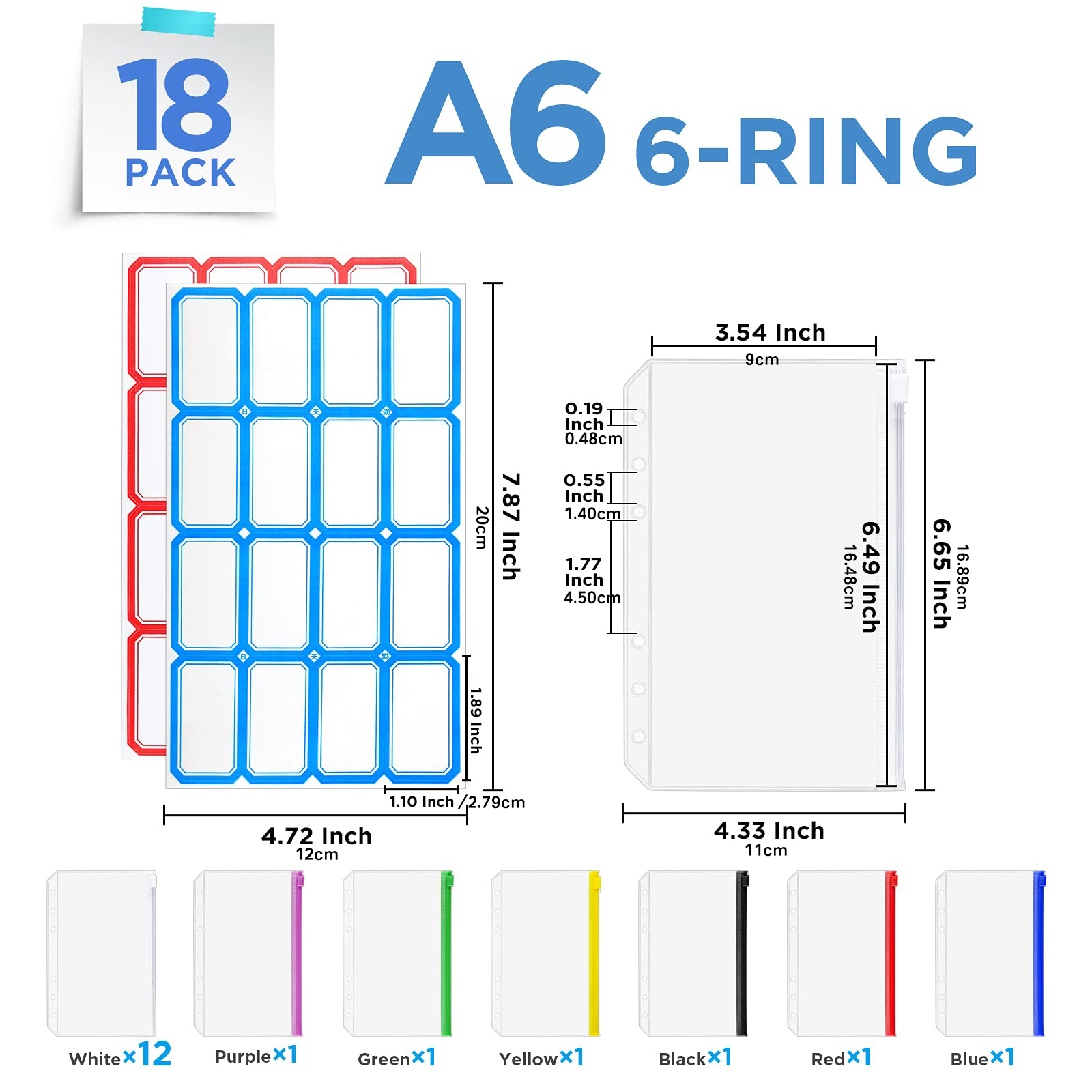 18 tasche per raccoglitore A6, 6 buste con cerniera A6 ad anello per  raccoglitore economico, buste in plastica impermeabili per cartelle, buste  per