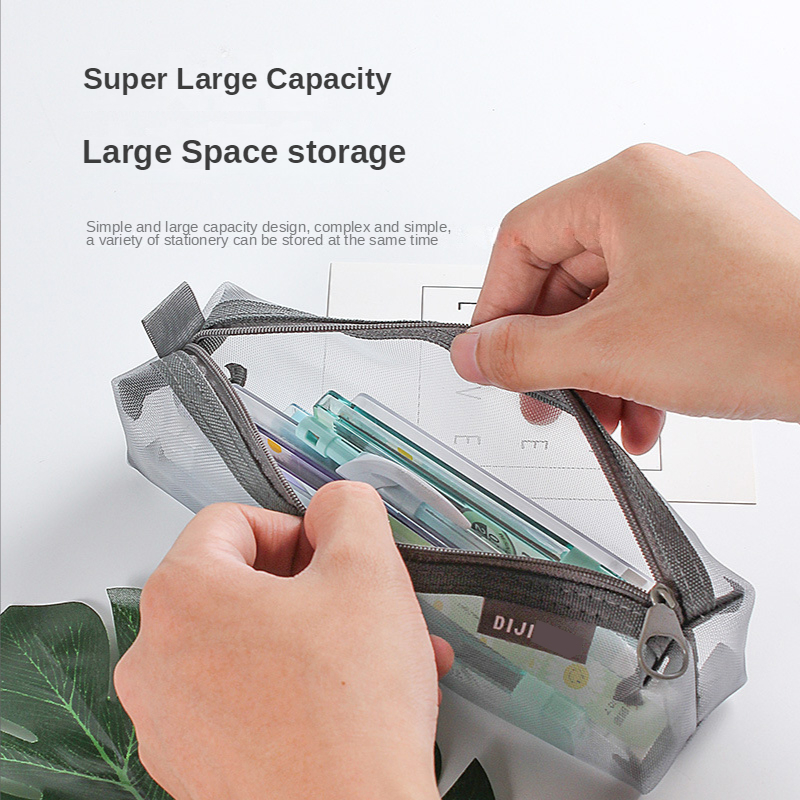 Mesh Pencil Case Transparent Stationery Bag Simple Pencil - Temu