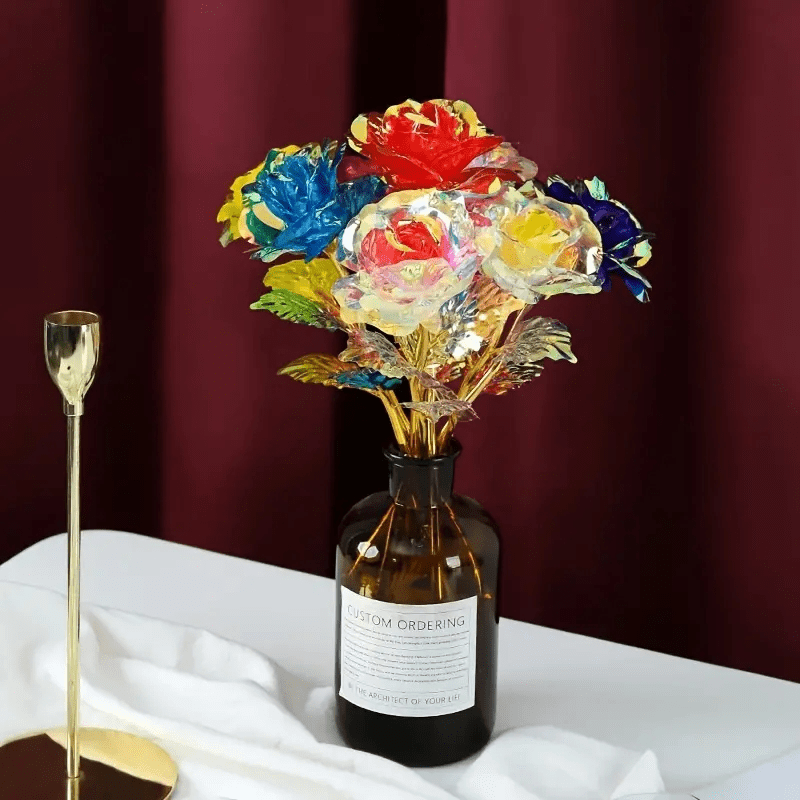 

1pc Realistic 24k Golden Foil Rose Holiday Golden Plated Rose Mother's Day Professor's Day Easter Valentine's Day Birthday Gift Length 25cm/10in. Flower Diameter 8cm/3 Inches