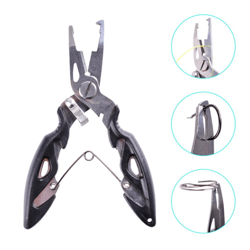 Fishing Pliers Fishing Tongs Fishing Pliers Fish Line Cutter Scissors Fish  Hook Remover Multifunction Tools Black Beak Jaw Pliers Open Freely (Color 