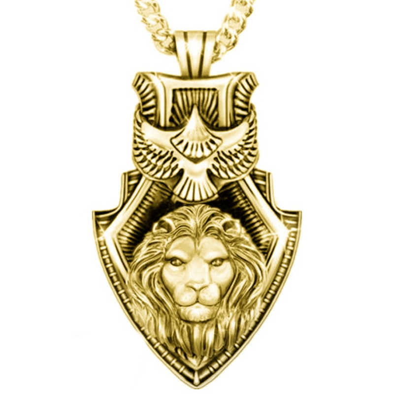 Mens gold necklace with deals lion pendant