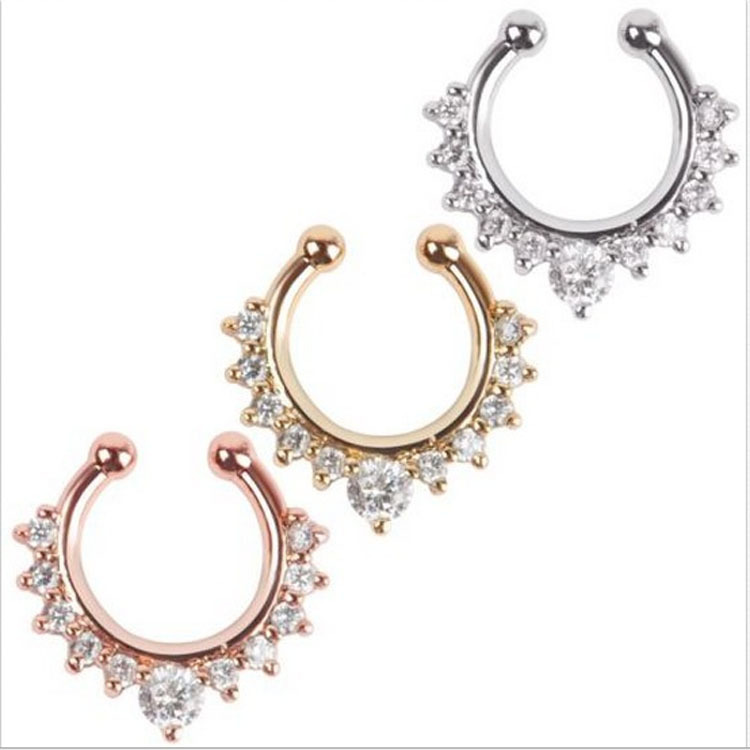 Alloy Inlaid Rhinestone Fake Nose Ring Fake Piercing Septum - Temu