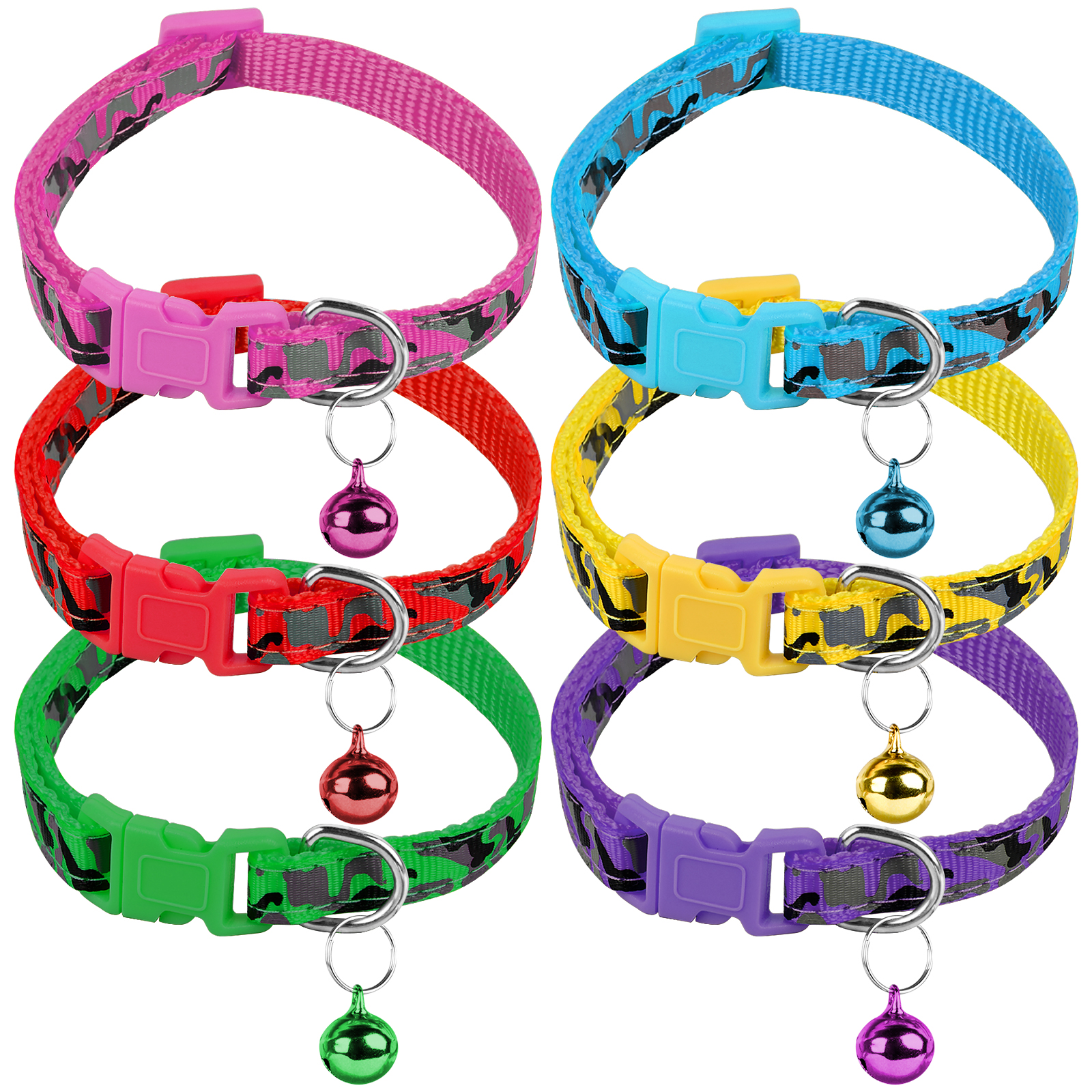 6 Pieces Cat Collar With Bell Adjustable Kitten Collar With Bell And Safety Buckle