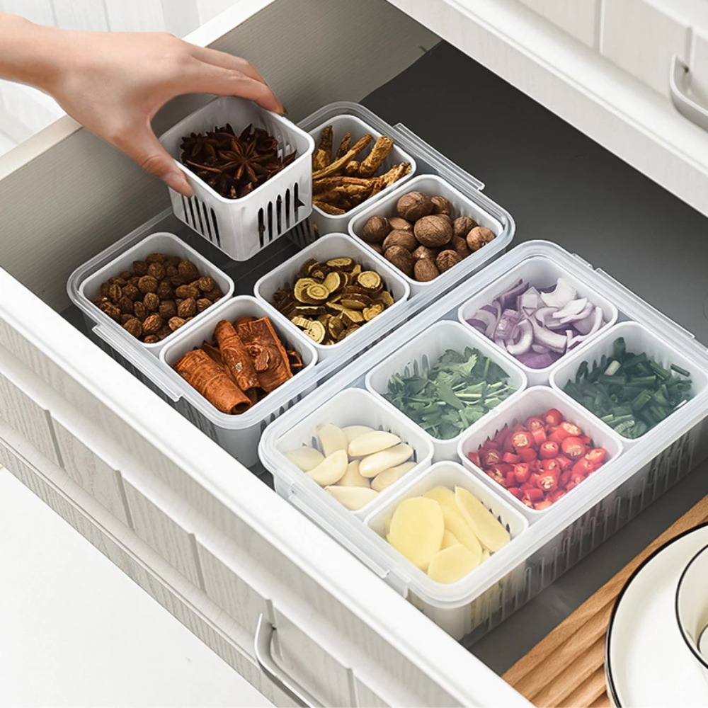 1 Set Kühlschrank-Aufbewahrungsbox, 6 Gitter, Lebensmittel, Gemüse, Obst,  Aufbewahrungsbox, Kühlschrank-Organizer, Abtropfkorb, Fleisch, Zwiebel