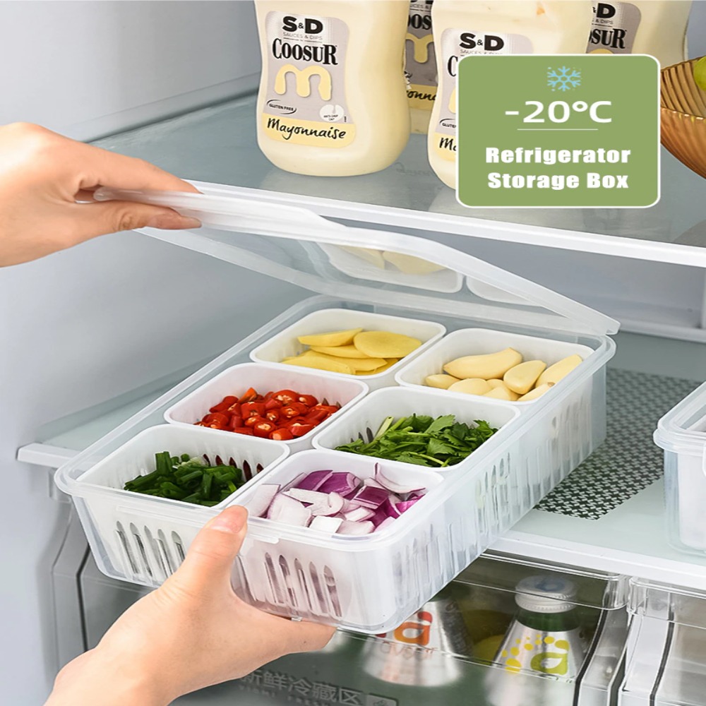 Brand: FreshBox Type: Refrigerator Drawer Organizer Specs: Stackable, Fruit  & Vegetable Fresh Keeping Bin Keywords: Storage Boxes & Bins, Kitchen Pantry  Cabinet Key Points: Space Saving, Clear Visibility Main Features:  Adjustable Dividers