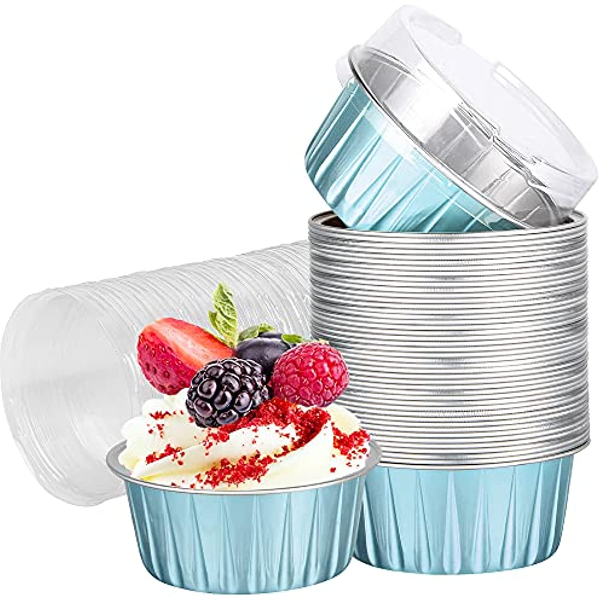 50pcs Foil Cupcake Liners with Lids Round Aluminum Muffin Cake